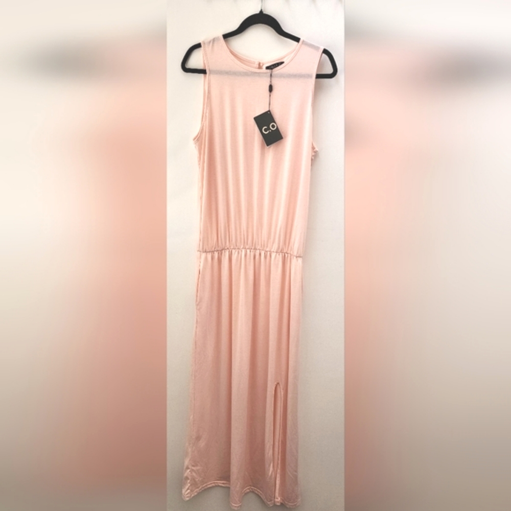 c.o.z.y. Sleeveless NWT Maxi Dress‎ L with Slit Pink